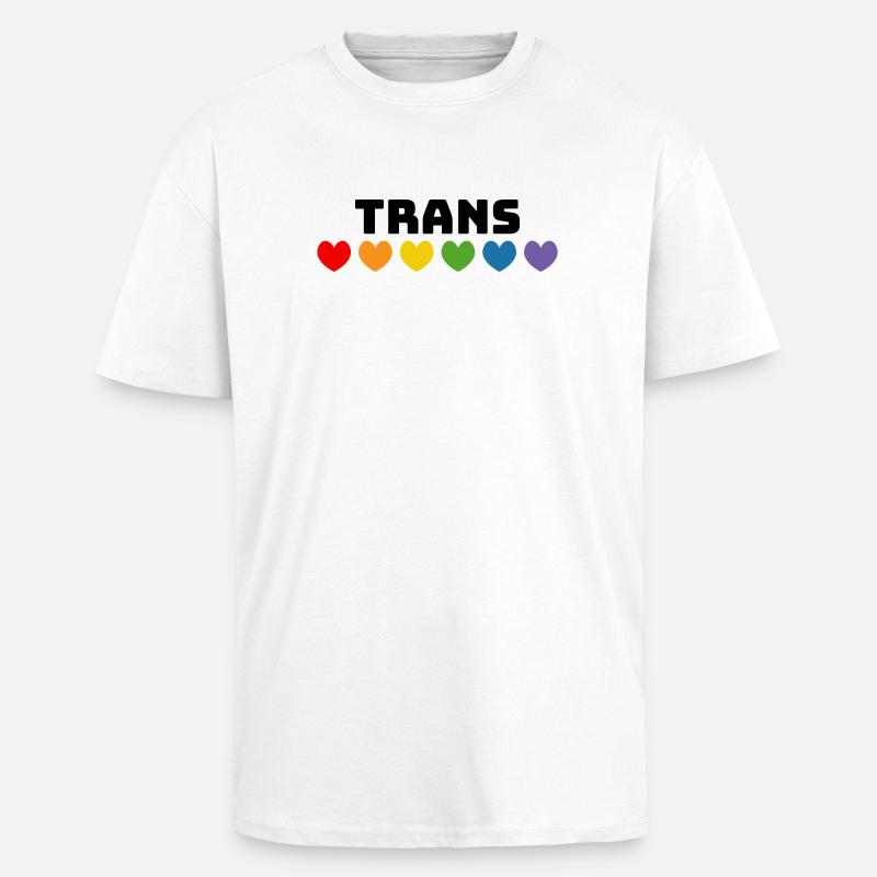 Rainbow heart trans black - Unisex Oversized Heavyweight T-shirt - white