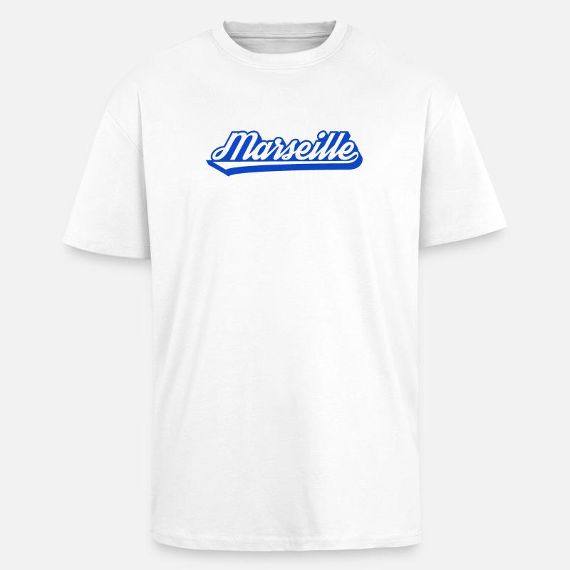 Marseille Rétro Blue Script - T-shirt unisexe oversize épais - blanc