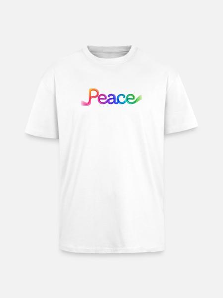 Farbige Peace-Schrift im Pfeildesign - Oversized Heavyweight Unisex T-Shirt - Weiß
