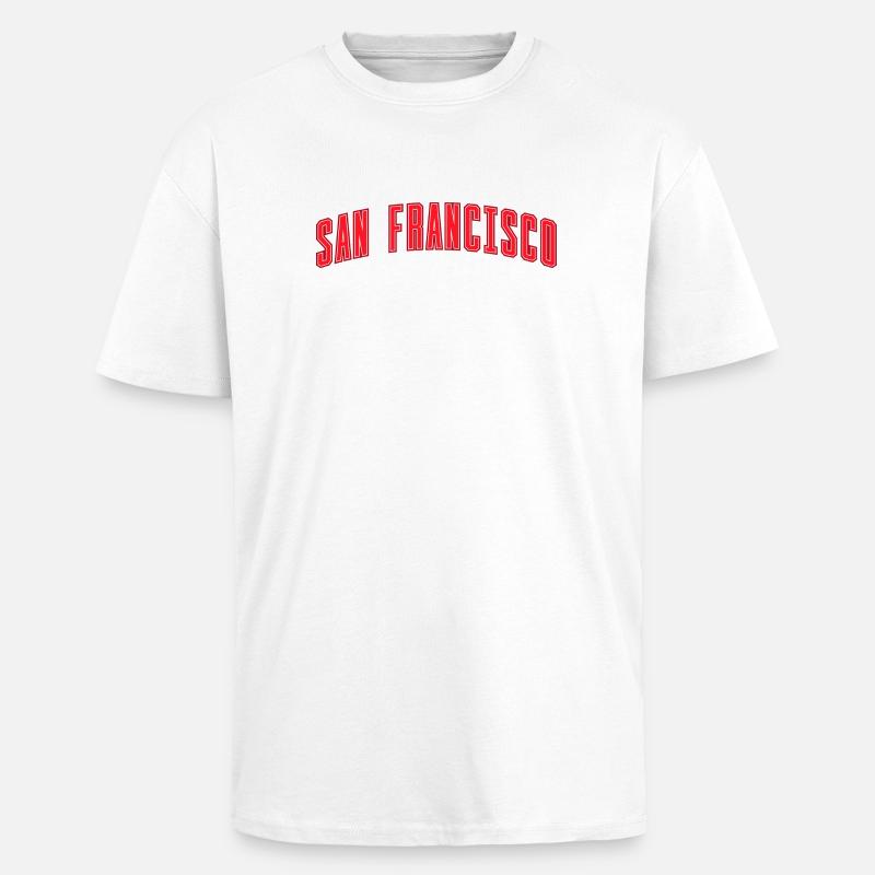 San Francisco Bogen Schriftzug Rot - Oversized Heavyweight Unisex T-Shirt - Weiß