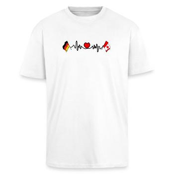 Cardioherz mit Flagge Deutschland und Flagge Kanada - Oversized Heavyweight Unisex T-Shirt - Weiß - Vorne - Alina (178cm) & Michal (187cm)