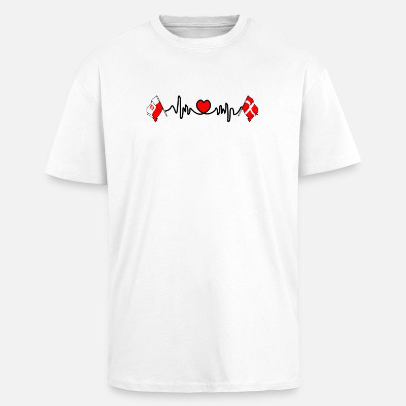 Cardio heart Drapeau Pologne, drapeau Danemark - T-shirt unisexe oversize épais - blanc