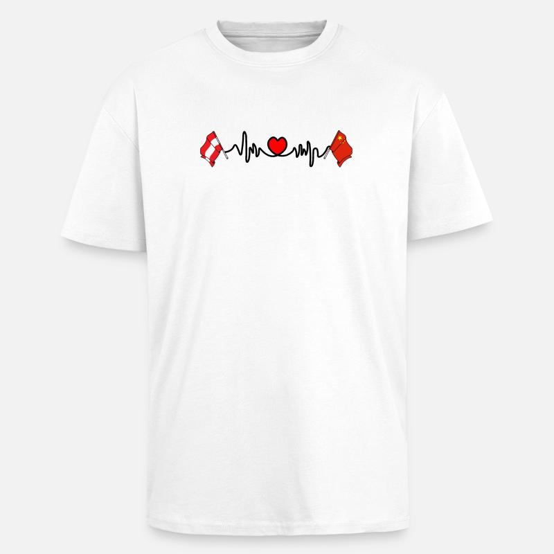 Cardio heart Drapeau Autriche, drapeau Chine - T-shirt unisexe oversize épais - blanc