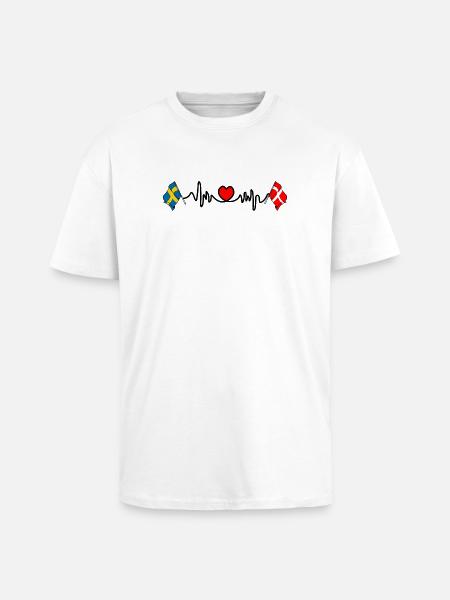 Cardio hartjet Flag Sweden, flag Denmark - Unisex Oversized Heavyweight T-shirt - white