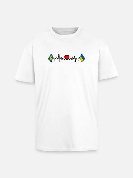 Cardio heart Flag Sweden, flag Ukraine - Unisex Oversized Heavyweight T-shirt - white