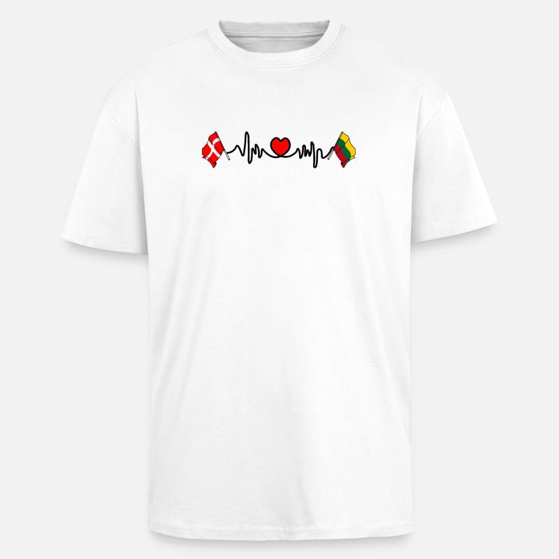 Cardio heart Drapeau Danemark, drapeau Lituanie - T-shirt unisexe oversize épais - blanc