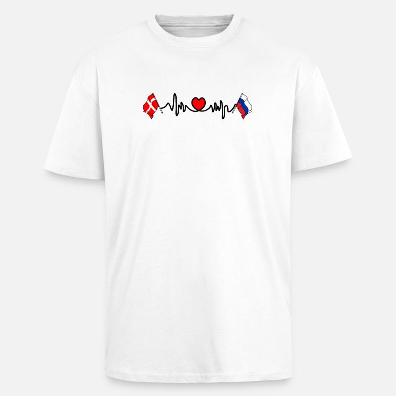 Cardio cardiaque Drapeau Danemark, drapeau Russie - T-shirt unisexe oversize épais - blanc