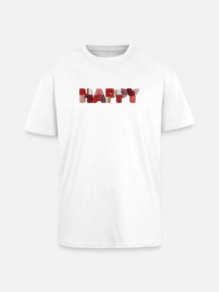 Happy Patchwork Design Stoffflicken Look - Oversized Heavyweight Unisex T-Shirt - Weiß