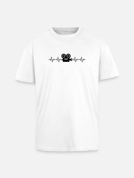 Video Video Camera Videographer ECG Heartbeat - Unisex Oversized Heavyweight T-shirt - white