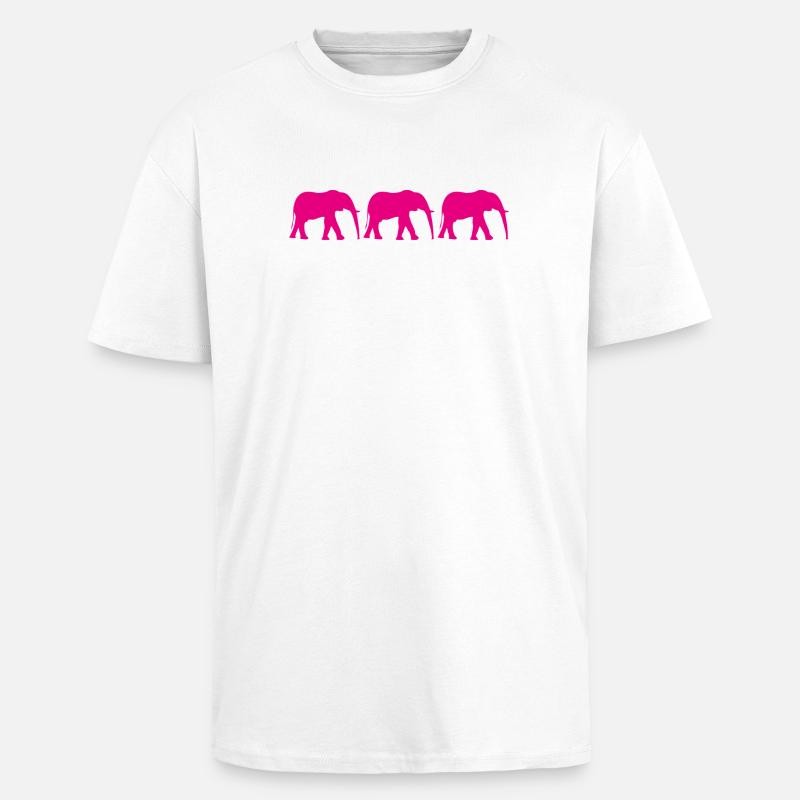 Pink elephants in a repeating pattern - Unisex Oversized Heavyweight T-shirt - white