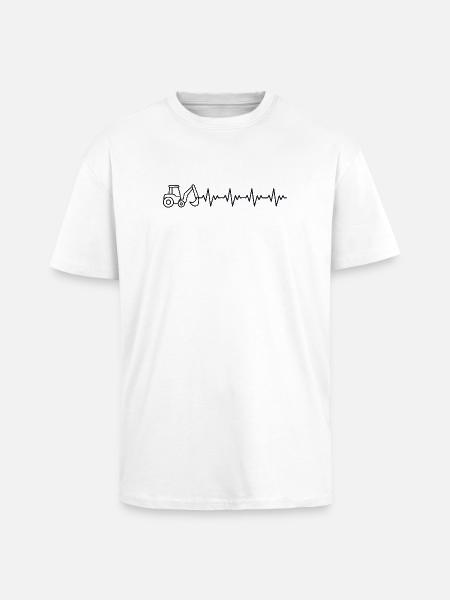 Bagger Baggern Baggerfahrer EKG Herzschlag - Oversized Heavyweight Unisex T-Shirt - Weiß