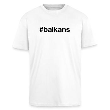 BALKANS Hashtag Balkan - Oversized Heavyweight Unisex T-Shirt - Weiß - Vorne - Alina (178cm) & Michal (187cm)