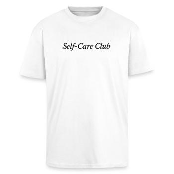 Self-Care Club: Wellness-Grafikdesign - Oversized Heavyweight Unisex T-Shirt - Weiß - Vorne - Alina (178cm) & Michal (187cm)