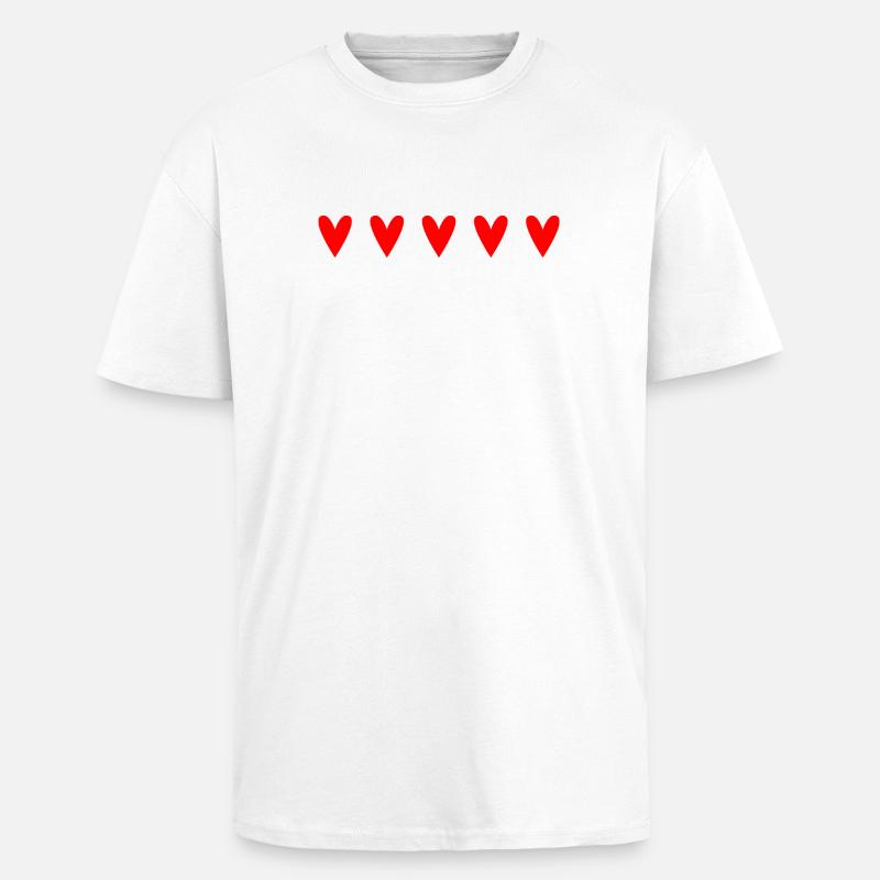 Passionate red hearts in unique pattern - Unisex Oversized Heavyweight T-shirt - white