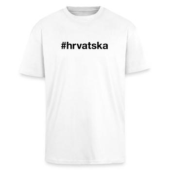 HRVATSKA Croatian Kroatien Hashtag - Oversized Heavyweight Unisex T-Shirt - Weiß - Vorne - Alina (178cm) & Michal (187cm)