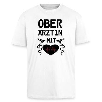 Oberärztin mit Herz Geschenk - Oversized Heavyweight Unisex T-Shirt - Weiß - Vorne - Alina (178cm) & Michal (187cm)