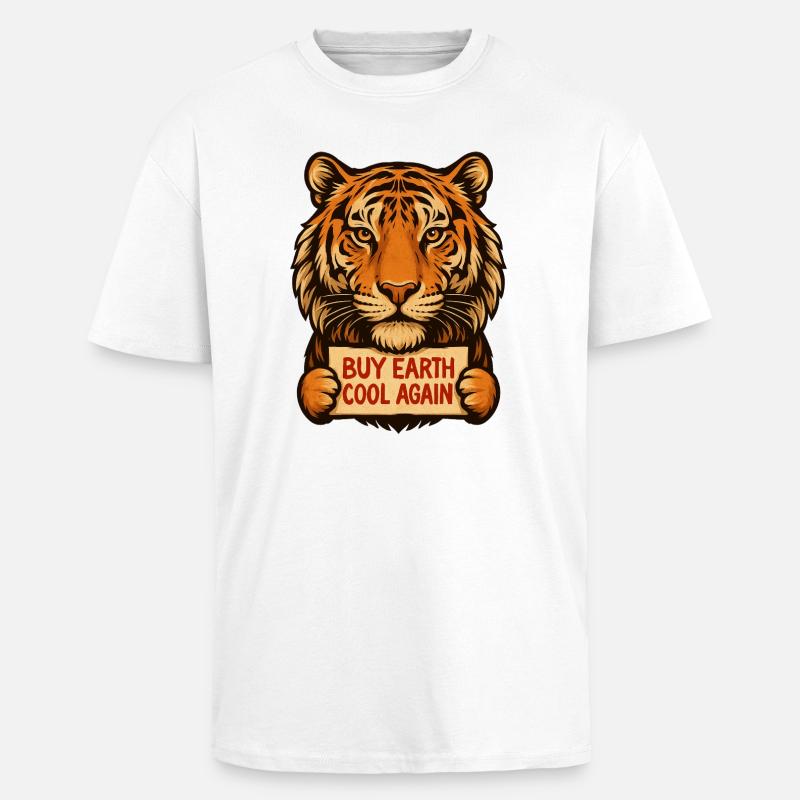 Tiger sagt: Make Eath Cool Again - Oversized Heavyweight Unisex T-Shirt - Weiß