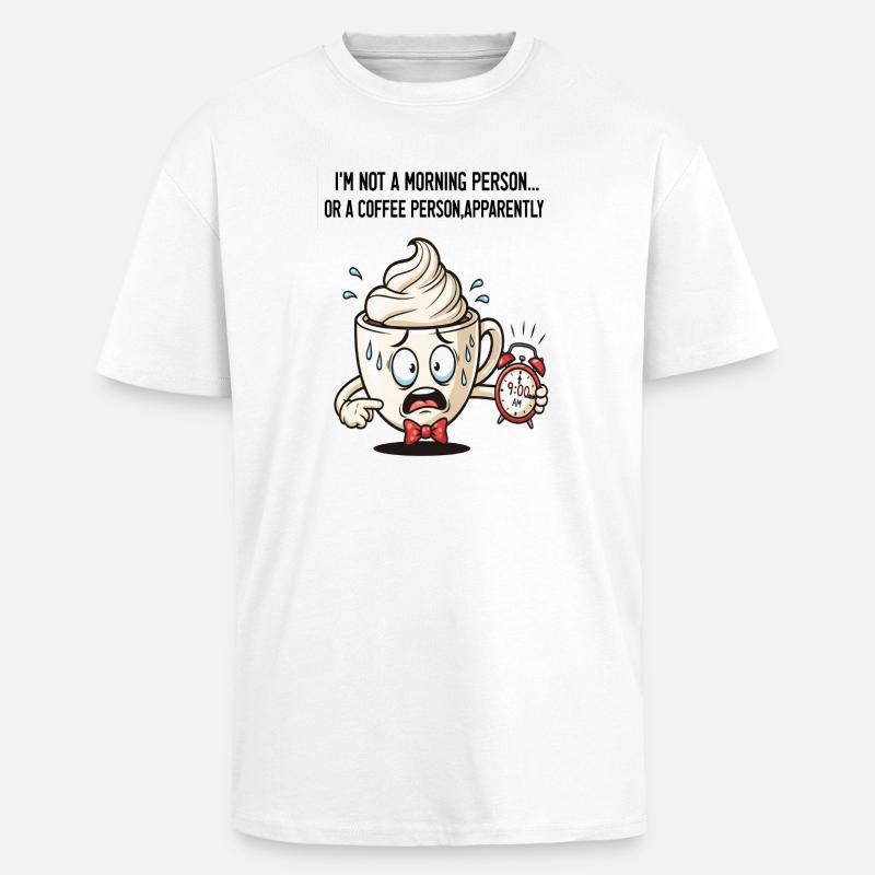 Ängstliche Morgentasse mit Wecker - Oversized Heavyweight Unisex T-Shirt - Weiß
