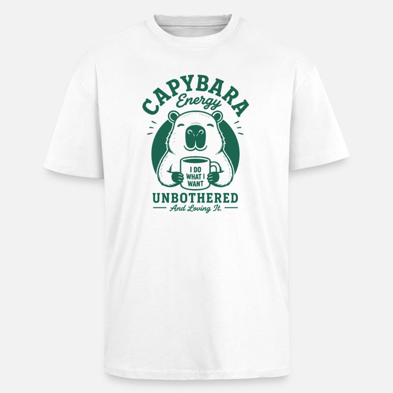 Énergie de Capybara Indifférente - T-shirt unisexe oversize épais - blanc