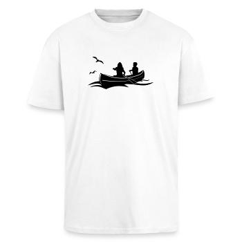Freizeit - Paddeln - Oversized Heavyweight Unisex T-Shirt - Weiß - Vorne - Alina (178cm) & Michal (187cm)