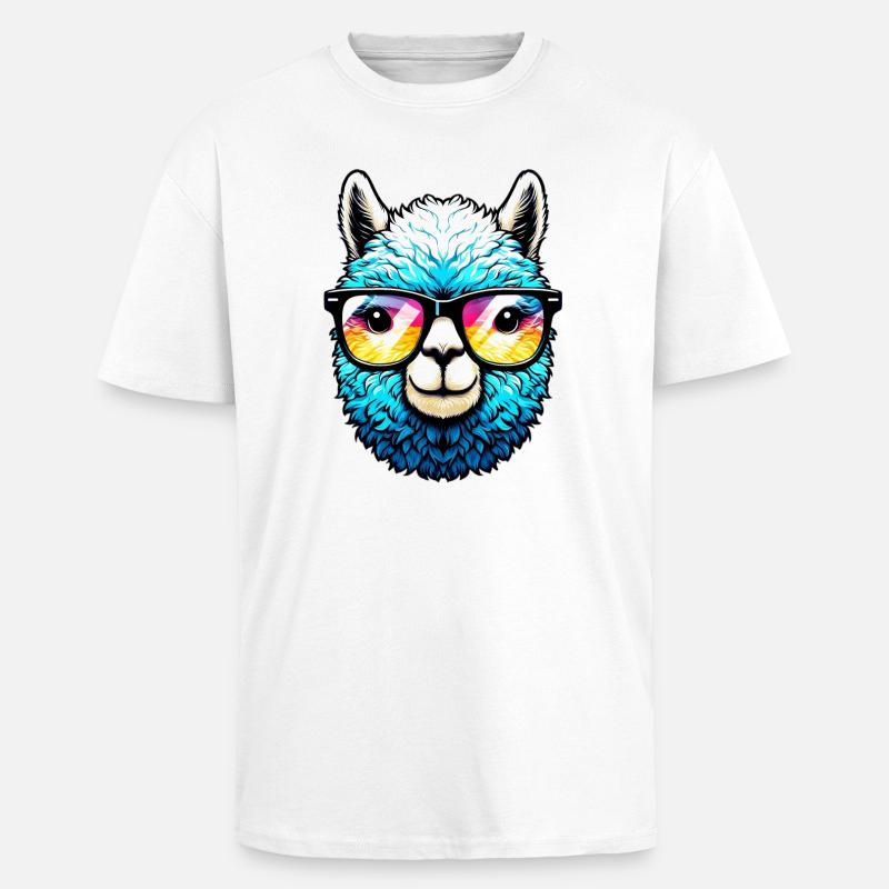Alpaka mit Sonnenbrille - Oversized Heavyweight Unisex T-Shirt - Weiß