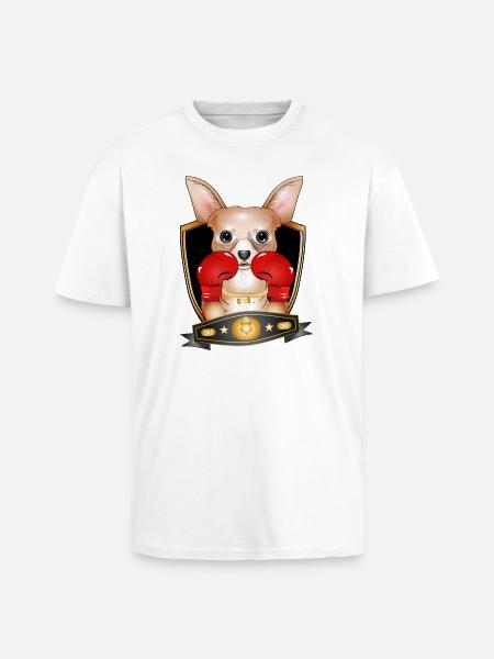 Boxing Chihuahua – Funny Boxer Motif - Unisex Oversized Heavyweight T-shirt - white