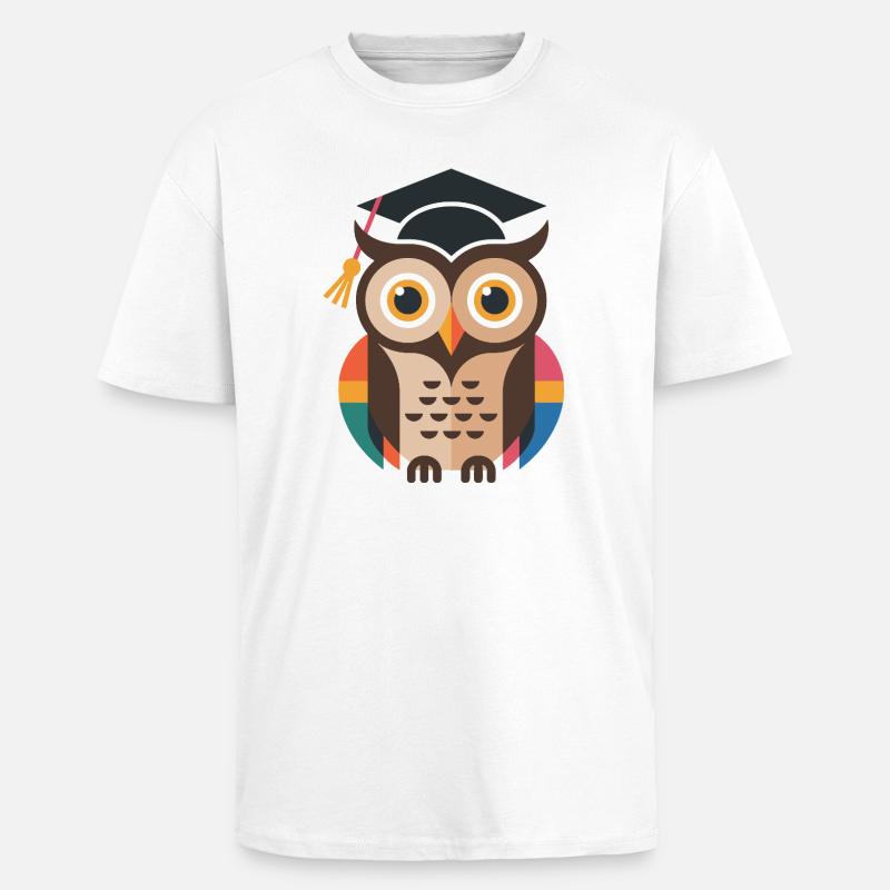 Bunte Abschluss-Eule mit bunten Gefieder - Oversized Heavyweight Unisex T-Shirt - Weiß