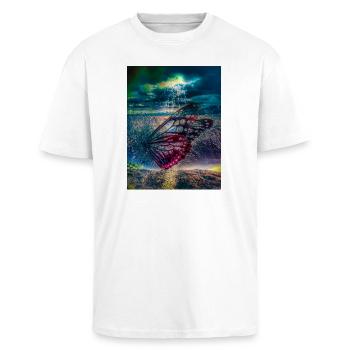 Schmetterling unter Sturmlicht - Oversized Heavyweight Unisex T-Shirt - Weiß - Vorne - Alina (178cm) & Michal (187cm)