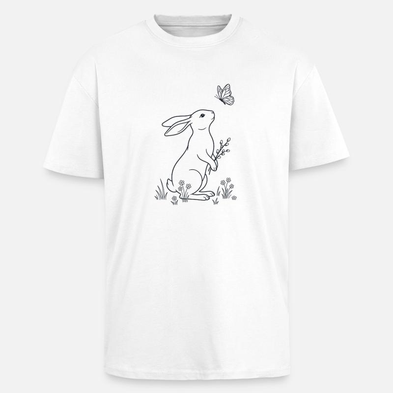 Lapin de Pâques et Papillon – LineArt - T-shirt unisexe oversize épais - blanc