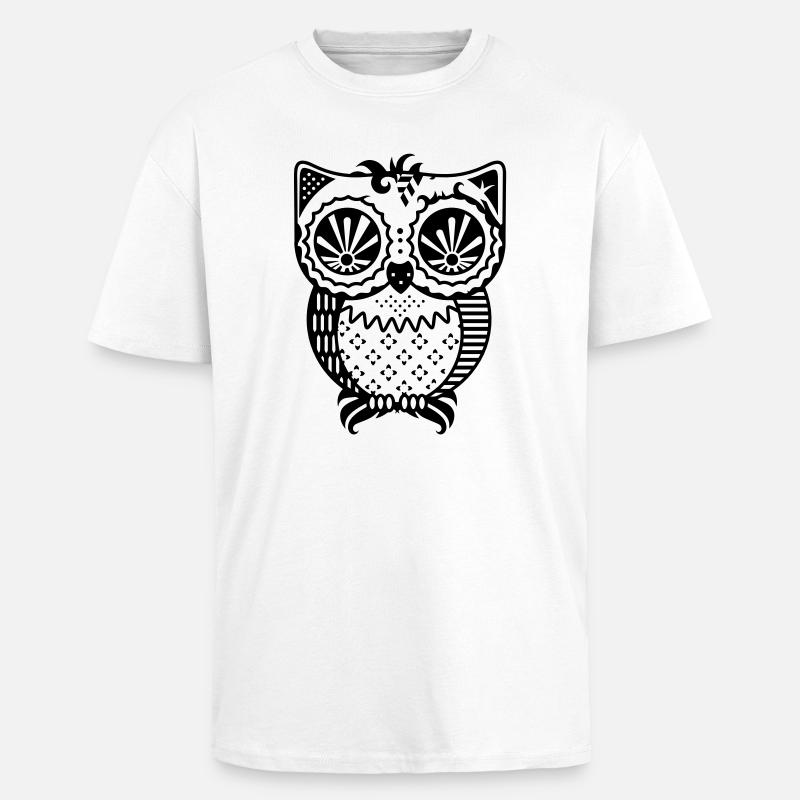 Un hibou de patchwork - T-shirt unisexe oversize épais - blanc