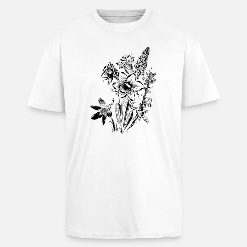Jonquilles Fleurs Spring Rock Crystal - T-shirt unisexe oversize épais - blanc