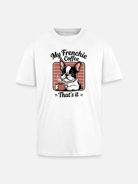 Frenchie French Bulldog Cartoon - Unisex Oversized Heavyweight T-shirt - white