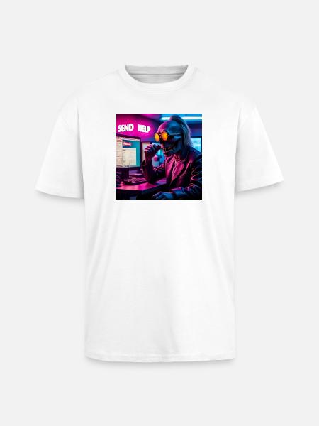 Cyberpunk Neon-Skull Hacker Send Help Design - Oversized Heavyweight Unisex T-Shirt - Weiß