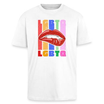LGBT LGBTQ+ Retro Vintage Colorful Lips Art Pride - Unisex Oversized Heavyweight T-shirt - white - Front - Alina (178cm) & Michal (187cm)
