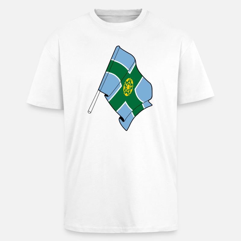 Drapeau du Derbyshire - T-shirt unisexe oversize épais - blanc