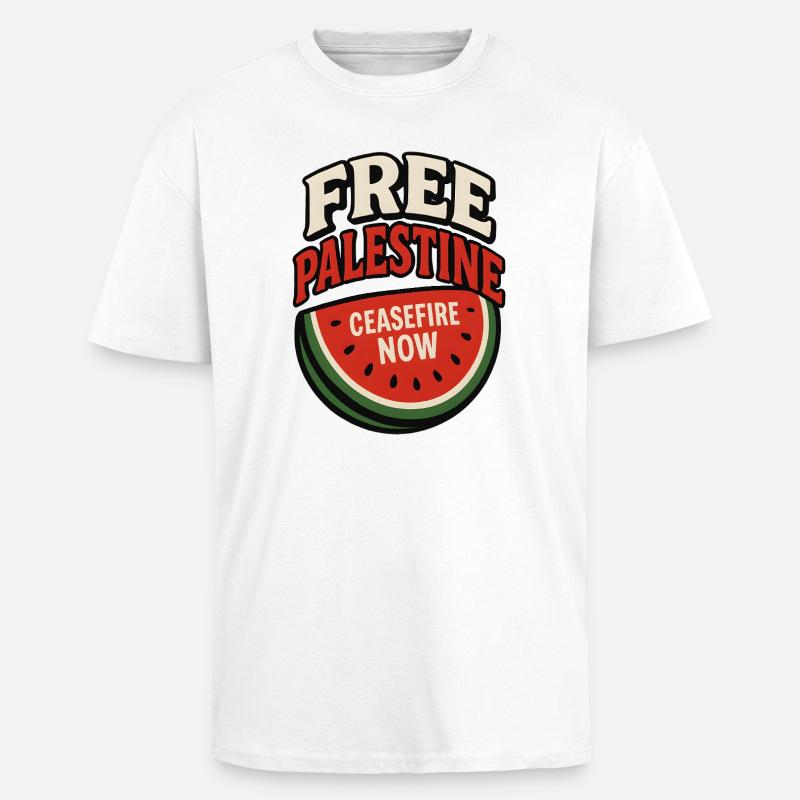Paix Palestine Cessez le Feu Pastèque - T-shirt unisexe oversize épais - blanc