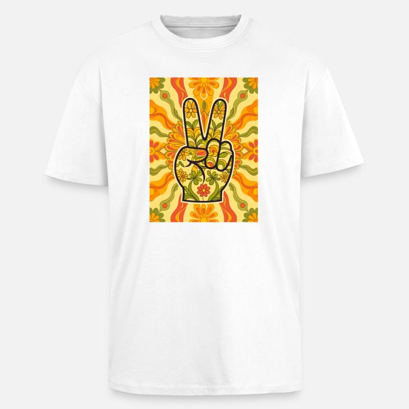 Friedenshand-Geste voller Blumen - Oversized Heavyweight Unisex T-Shirt - Weiß