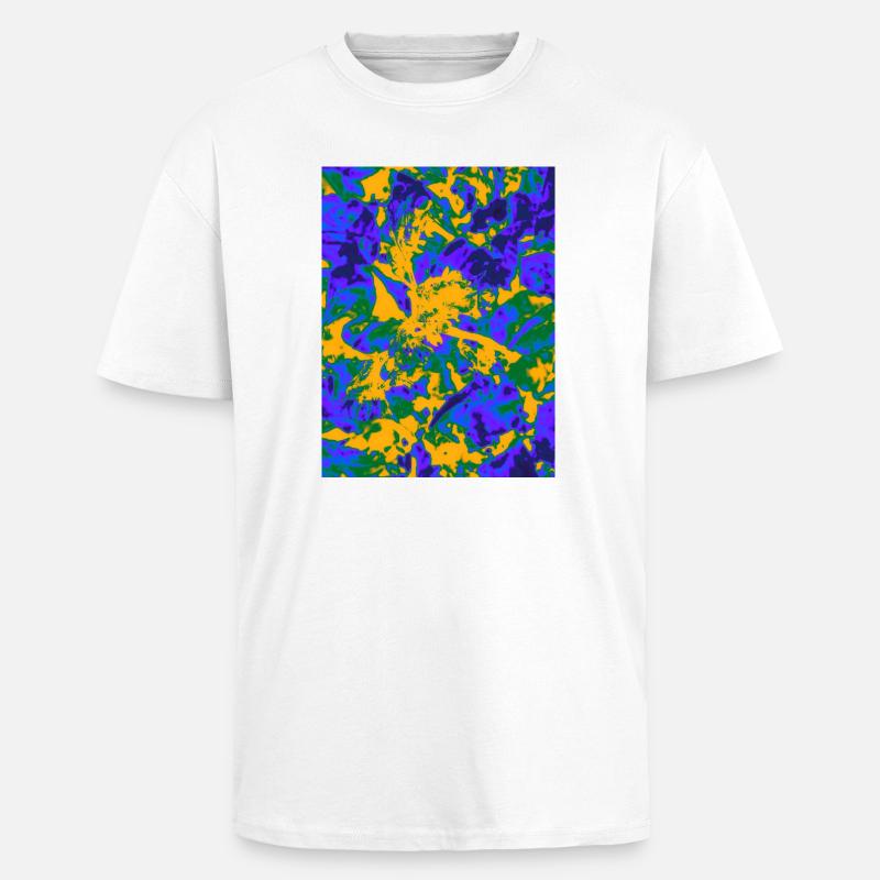 Explosion florale psychédélique néon - T-shirt unisexe oversize épais - blanc