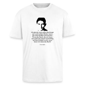 Kafka: Ich glaube, man sollte überhaupt nur noch - Oversized Heavyweight Unisex T-Shirt - Weiß - Vorne - Alina (178cm) & Michal (187cm)