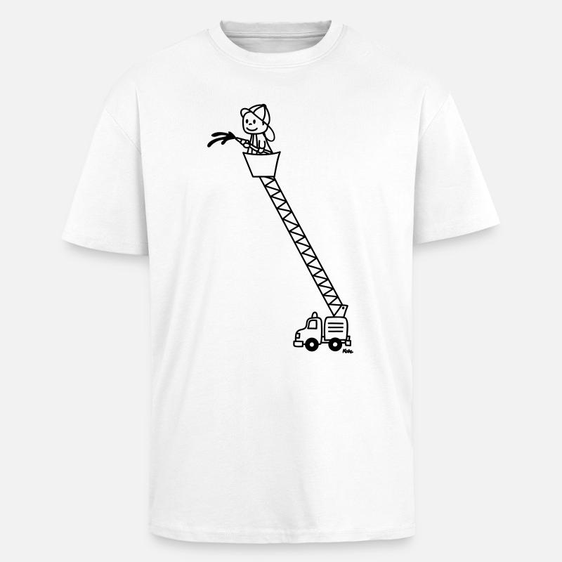Feuerwehrmann mit Feuerwehrauto - Oversized Heavyweight Unisex T-Shirt - Weiß