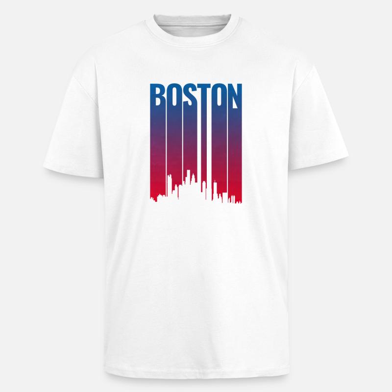 Boston Skyline Gradient Night - Oversized Heavyweight Unisex T-Shirt - Weiß