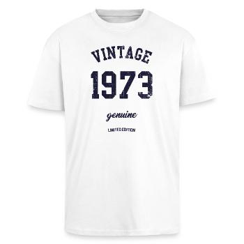 Pezzi originali vintage del 1973 ben invecchiati - T-shirt unisex oversize pesante - bianco - Fronte - Alina (178cm) & Michal (187cm)