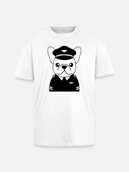 Frenchie Pilot Uniform Black - Unisex Oversized Heavyweight T-shirt - white