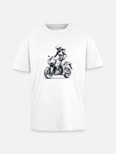 Motarde fille - Conception de moto - T-shirt unisexe oversize épais - blanc
