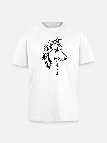 Langhaar Whippet Kopf - Oversized Heavyweight Unisex T-Shirt - Weiß