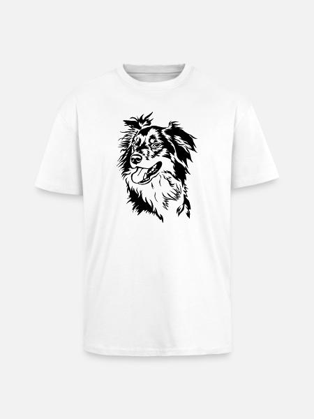 Border Collie head - Unisex Oversized Heavyweight T-shirt - white