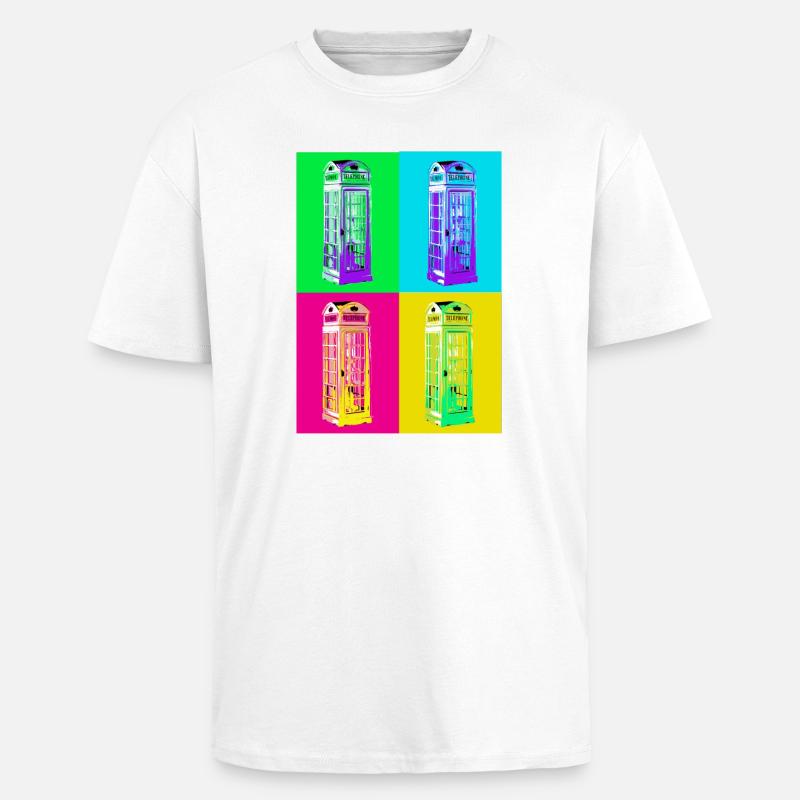 Cabine téléphonique Pop Art multicolore - T-shirt unisexe oversize épais - blanc