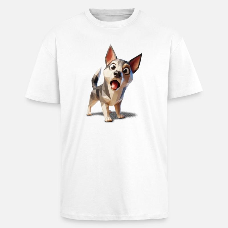 Chiot chien surpris lowpoly - T-shirt unisexe oversize épais - blanc