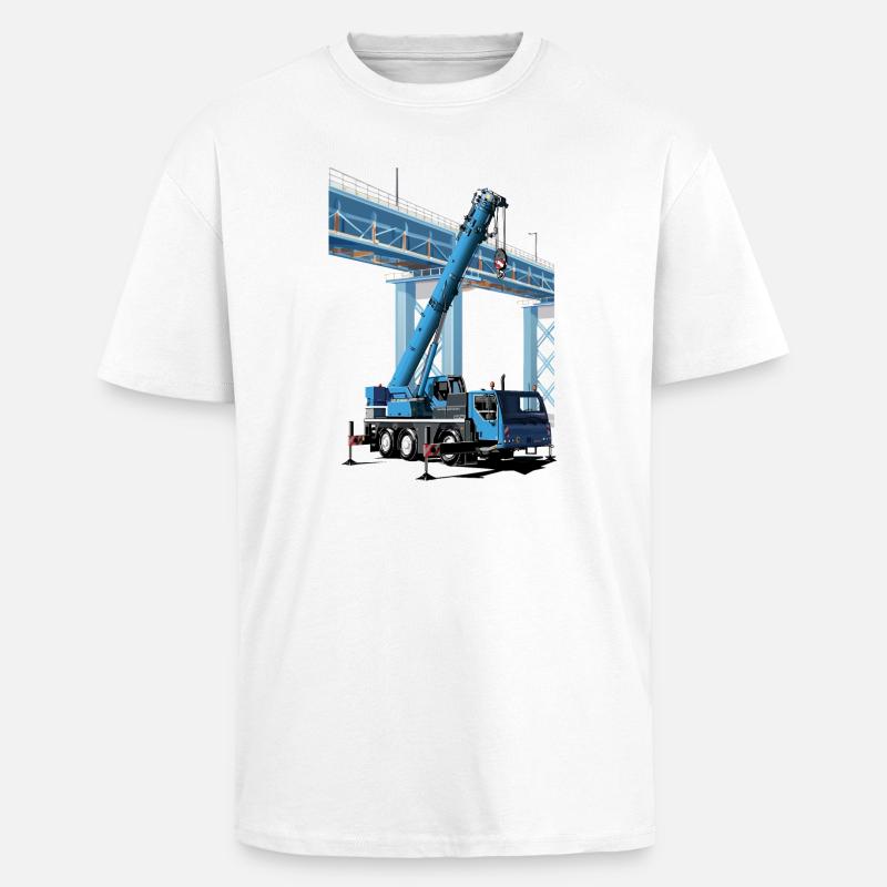 Mobile crane assembles bridge sections - Unisex Oversized Heavyweight T-shirt - white