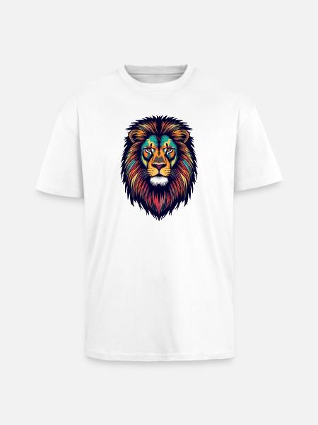 Leuchtender Löwe Farbexplosion - Oversized Heavyweight Unisex T-Shirt - Weiß